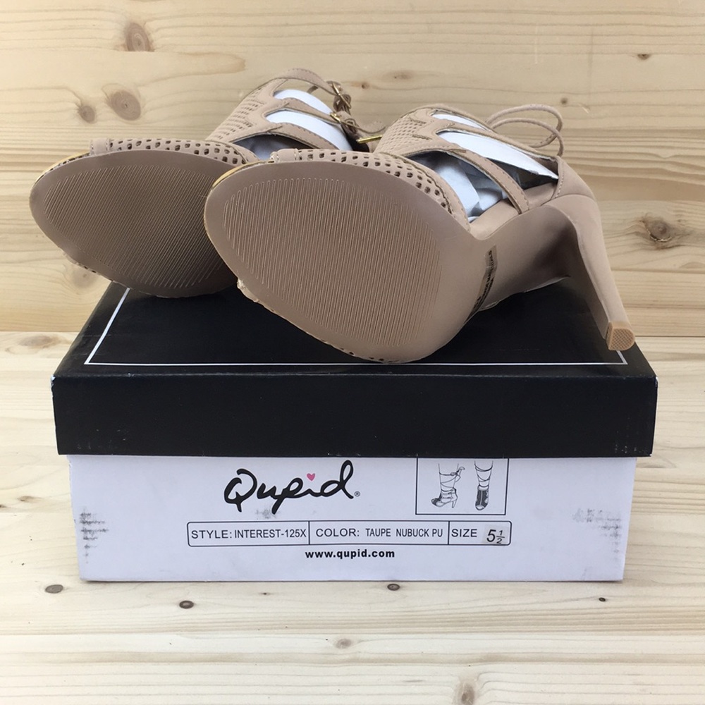 Qupid Interest-125 Taupe Perforated Gladiator Lace - Picture 8 of 8